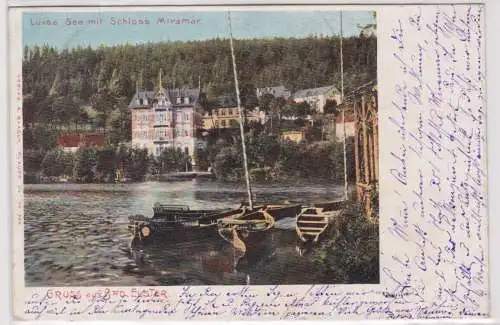 901742 Ak Gruss aus Bad Elster - Luisa See mit Schloss Miramar 1904