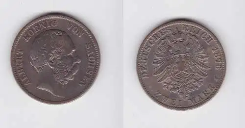 2 Mark Silbermünze Sachsen König Albert 1876 E Jäger 121 s/ss (148218)