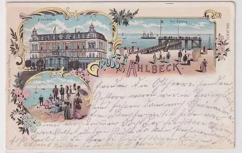 907976 Ak Lithographie Gruß aus Ahlbeck Strandhotel usw. 1899