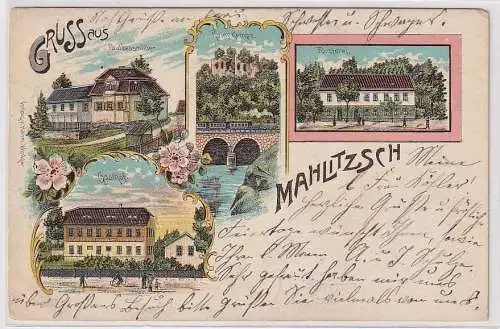 906061 Ak Lithographie Gruß aus Mahlitzsch Gasthof, Försterei usw. 1906