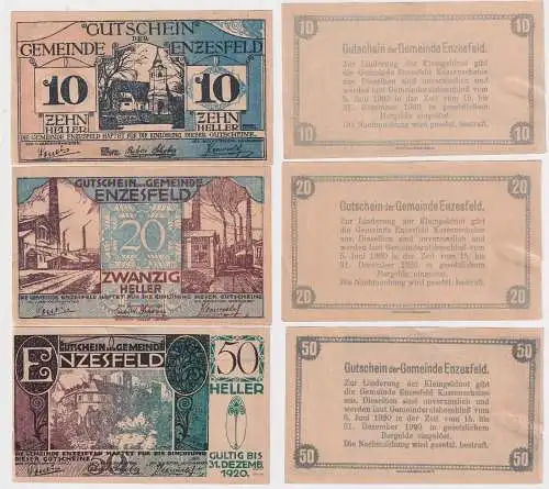 3 Banknoten Notgeld Gemeinde Enzesfeld 1920 (168451)