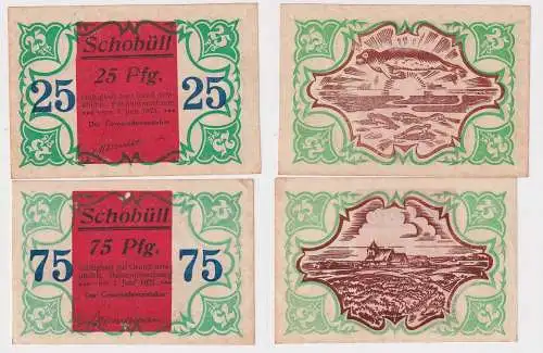 2 Banknoten Notgeld Gemeinde Schobüll 1.Juni 1921 (168450)