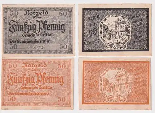 2 x 50 Pfennig Banknoten Notgeld Gemeinde Trittau in Holstein um 1922 (168555)