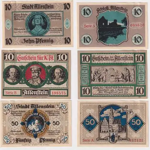 3 Banknoten Notgeld der Stadt Allenstein Ostpr. 1921 (168415)