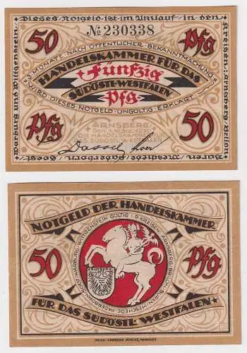 50 Pfennig Banknoten Notgeld Arnsberg Handelskammer 1.3.1920 (168499)