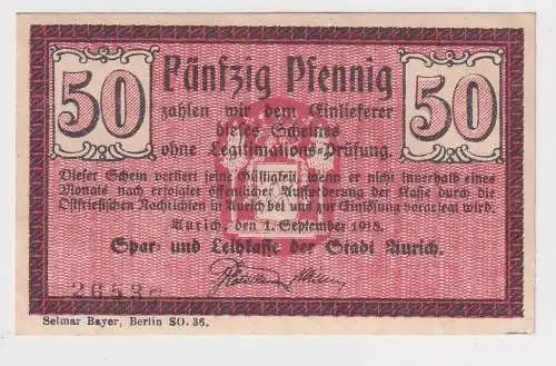 50 Pfennig Banknoten Notgeld Spar- & Leihkasse Aurich 1.9.1918 (168527)