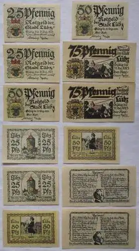 2x kompl. Serie mit 3 Banknoten Notgeld der Stadt Lübz in Meckl. um 1922(104672)