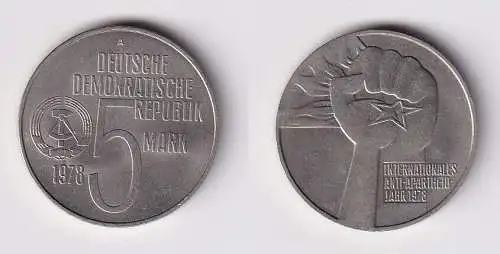 DDR Gedenk Münze 5 Mark Anti Apartheid Jahr 1978 Stempelglanz (166293)