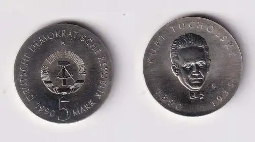 DDR Gedenk Münze 5 Mark Kurt Tucholsky 1990 Stempelglanz (151615)