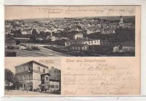 53588 Mehrbild Ak Gruß aus Sangerhausen Totalansicht, Café Kolditz 1904