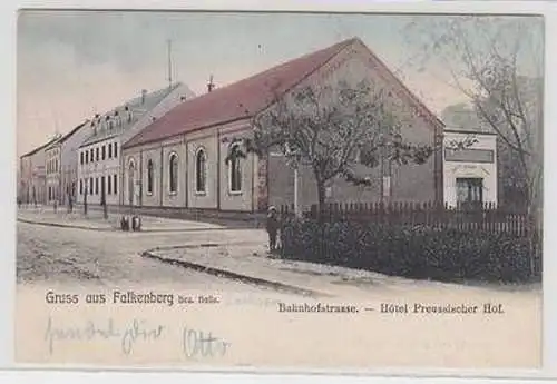 57272 Ak Gruß aus Falkenberg Bahnhofstrasse Hotel Preussischer Hof 1905