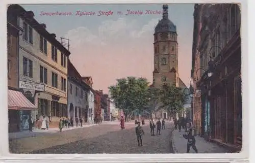 90792 Ak Sangerhausen Kylische Straße mit Jacoby Kirche um 1920