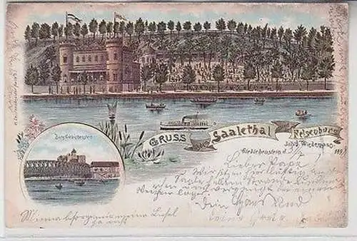 10870 Ak Lithographie Gruß aus dem Saalethal und der Felsenburg 1898