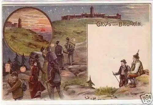 11538 Ak Lithographie Gruß vom Brocken Wanderer 1900