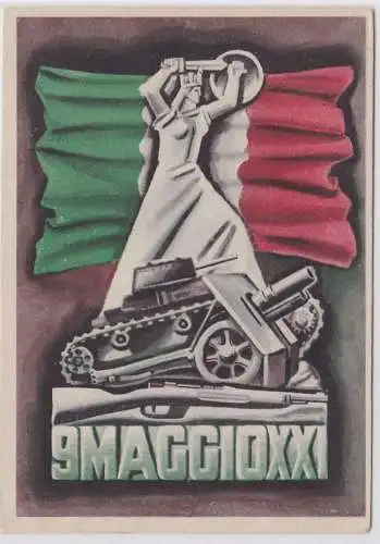 87630 Patriotika AK 9MAGGIOXXI -italienische Flagge hinter Statue & Panzer 1943