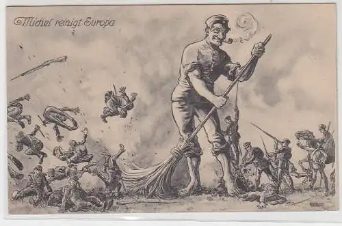 69237 Feldpost Ak Militär Humor 'Michel reinigt Europa' 1915