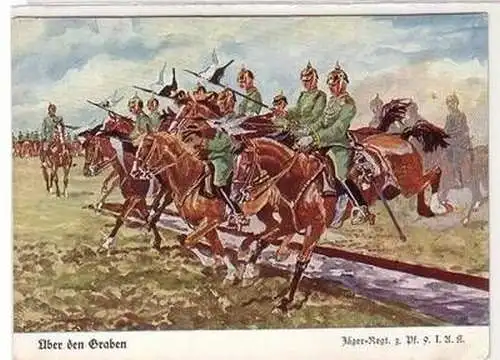 56092 Ak "Über den Graben" Jäger Regiment zu Pferde 9 I.A.K. um 1930