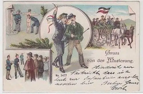 59095 Militär Ak Lithographie Gruß von der Musterung 1901