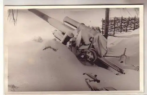 08131 Foto Ak Leski Polen Karpathen verschneites Geschütz im 2. Weltkrieg