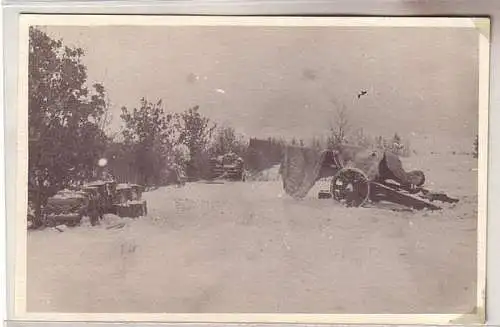 49358 Foto Ak Leski Polen Karpathen Geschütz in Wintertarnung im 2. Weltkrieg