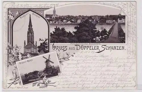 20108 AK Gruss aus Düppeler Schanzen - Denkmal, Mühle & Pontonbrücke 1899