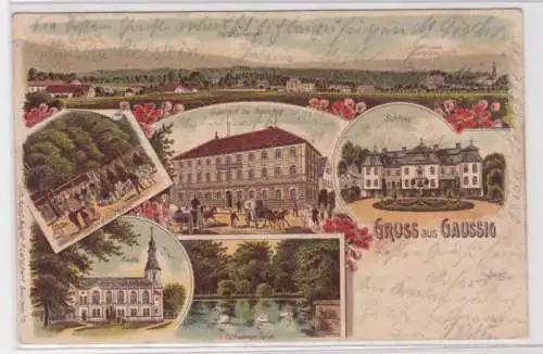 98658 Ak Lithographie Gruss aus Gaussig Gasthof, Schloss usw. 1906