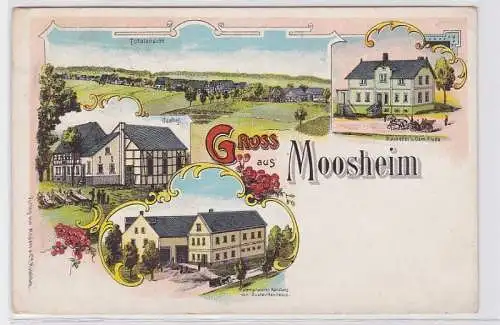 92789 Ak Lithographie Gruß aus Moosheim Bäckerei, Gasthof usw. 1915