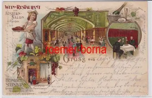 87053 Ak Lithographie Gruß aus Leipzig Weinrestaurant & Austernsalon 1900