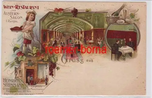 87667 Ak Lithographie Gruß aus Leipzig Weinrestaurant & Austernsalon 1900