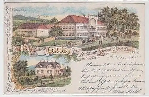 59419 Ak Lithographie Gruß vom goldenen Löwen bei Bischofswerda 1900