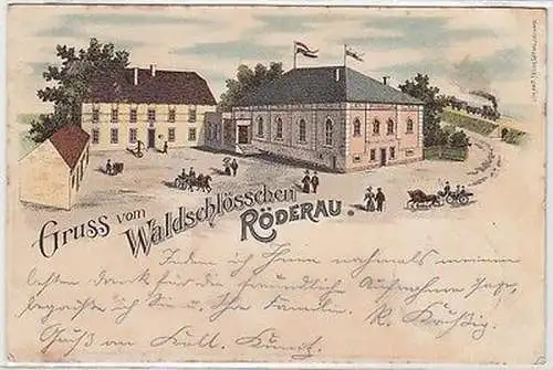 62163 Ak Lithographie Gruß vom Waldschlösschen Röderau 1900