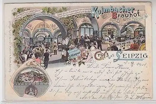 62473 Ak Lithografie Gruss aus Leipzig Petersstr. 18 Kulmbacher Brauhof 1901