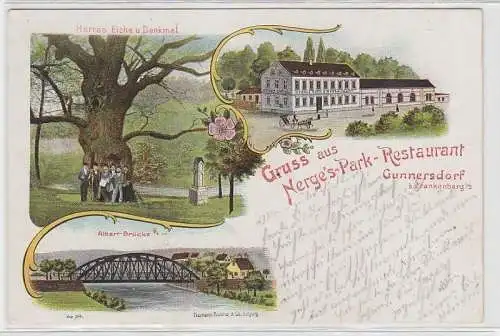 71912 Ak Lithographie Gruss aus Nerges Park Restaurant Cunnersdorf b. Frankenber