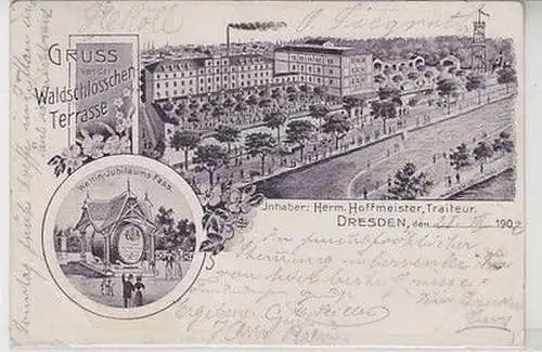 58510 Ak Gruss von der Waldschlößchen Terrasse Dresden 1902