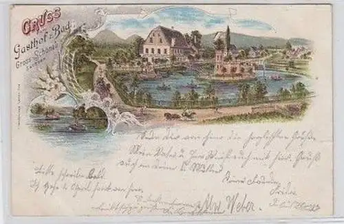 59433 Ak Lithographie Gruß vom Gasthof zum Bad Groß-Schönau in Sachsen 1898