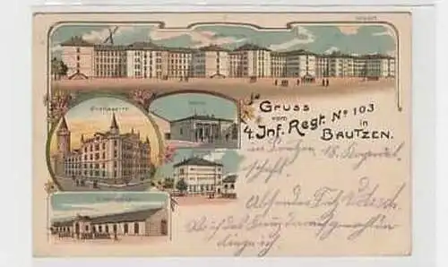 36427 Ak Lithographie Gruß aus Bautzen Kaserne 1915