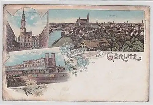 64601 Ak Lithographie Gruss aus Görlitz Bahnhof usw. um 1900