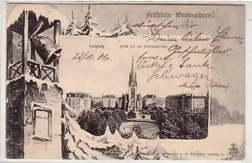 24/35 Ak Fröhl. Weihnachten Leipzig Andreaskirche 1906