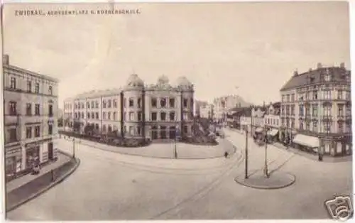 17854 Ak Zwickau Georgenplatz & Bürgerschule 1909