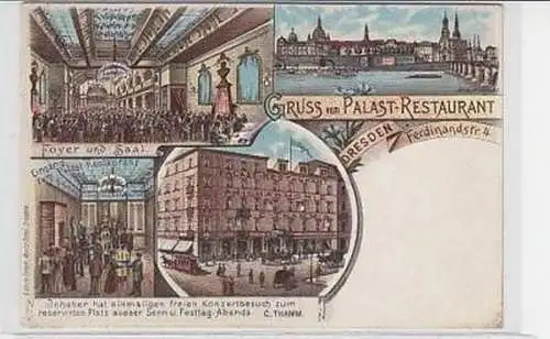 35985 Ak Lithographie Gruß aus Dresden Palastrestaurant