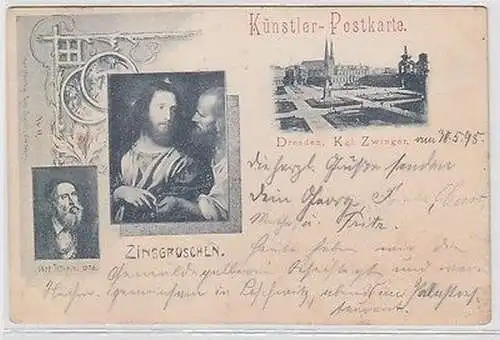 63141 Künstler-Postkarte Dresden Kgl. Zwinger und Zinsgroschen 1898