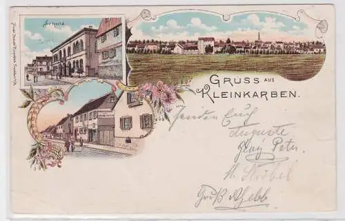 87649 Ak Lithographie Gruss aus Kleinkarben - Schule, Total- und Straßenansicht