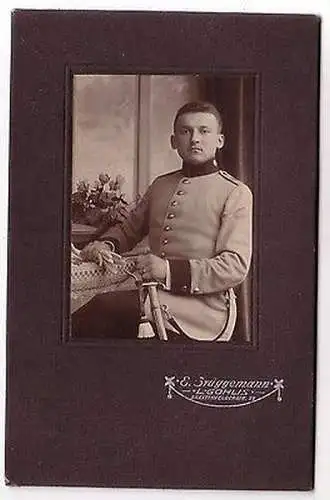 66902 Kabinett Foto Soldat Leipzig Gohlis Schulterstück mit Nr.19, um 1900