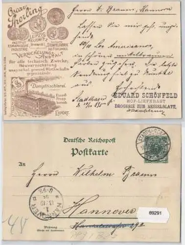 89291 DR Ganzsachen Postkarte PP9/ B27 Oscar Sperling Leipzig Reudnitz 1895