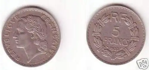 5 Francs Nickel Münze Frankreich 1933