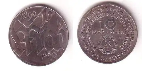 DDR Gedenk Münze 10 Mark 100. Jahre 1. Mai Feiertag 1990 (110351)