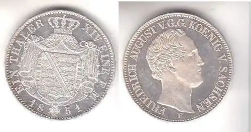 1 Taler Silber Münze Sachsen Friedrich August v.G.G. 1851 PP (112009)