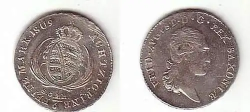 1/6 Taler Silber Münze Sachsen Friedrich August 1809