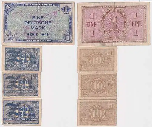 4 Banknoten Bank deutscher Länder 1948 insgesamt 1,30 Mark (110188)