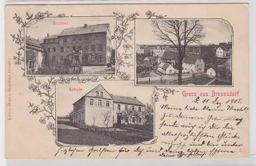 907853 Mehrbild Ak Gruß aus Braunsdorf Schloß, Schule, Totalansicht 1905